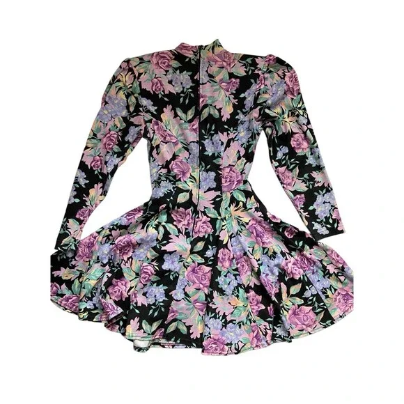 Vintage Floral Skater Dress‎ Size S Cottagecore 80s Shoulder Pads CFTC Sport USA - Picture 5 of 12